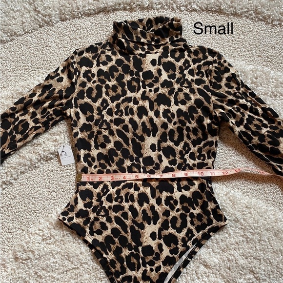 Black Tan Leopard bodysuit long sleeve mock neck size small New NWT - Picture 8 of 14